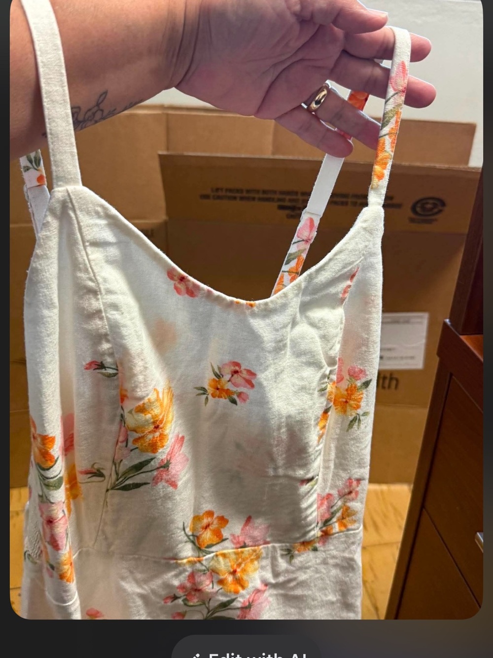 Old Navy Cream Floral Camisole with Pink & Orange Blossoms